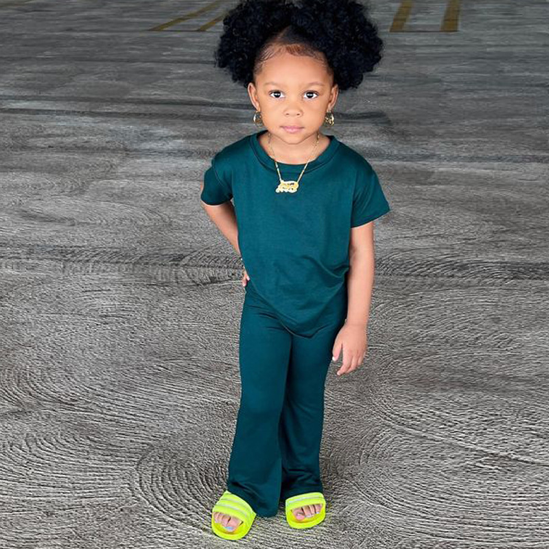 Conyson summer ins popular fashion casual toddler girls t-shirt pants Baby children's pure color suit Kids clothing clothes Sets