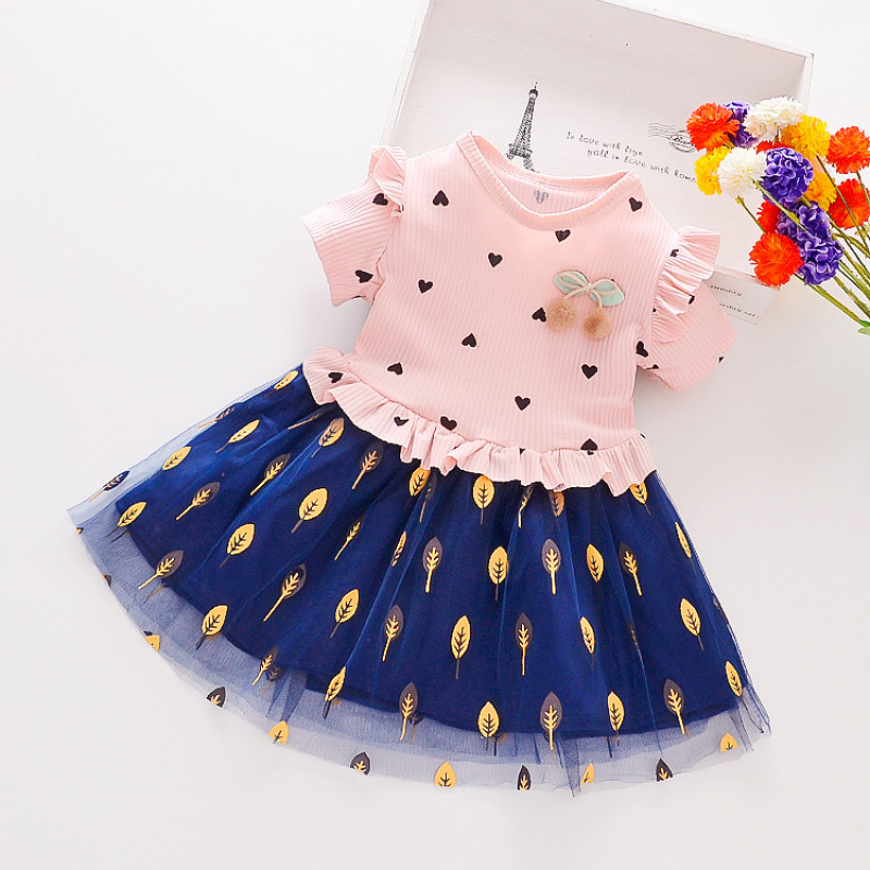 Wholesale Summer Patchwork Skirt kids clothing Heart Design Little Girls Baby clothes Kids Princess Fluffy Toddler Dress