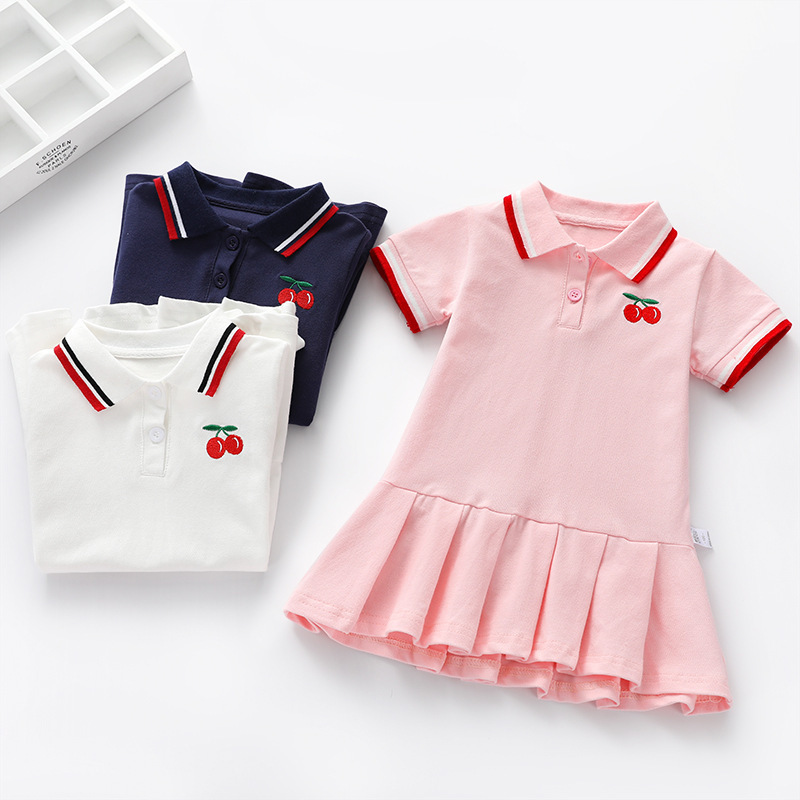 wholesale 2021 summer 2-7 year High quality casual little girls Dress baby print short sleeve cotton ruffle princess girl dress