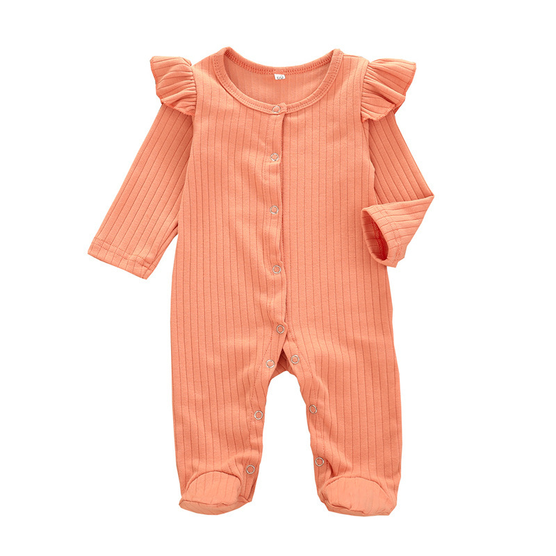 Fashion Hot Sale Solid Colornewborn Girls Boys Button Jumpsuit Cotton Long Sleeve Clothes Baby Boy Suits Set