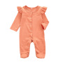 Fashion Hot Sale Solid Colornewborn Girls Boys Button Jumpsuit Cotton Long Sleeve Clothes Baby Boy Suits Set