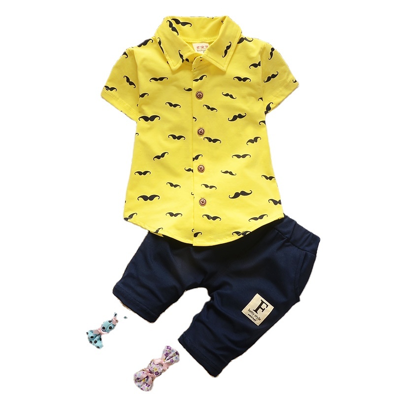 Conyson hot sale korea fashion toddler cotton apparel baby boys designer button kids clothes summer outfit t-shirt clothing set