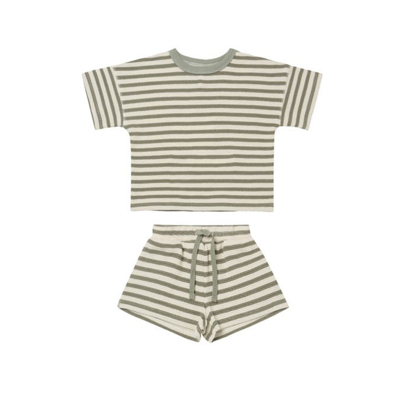 Conyson Newborn Infant Baby Boys Clothing Set O-Neck Cotton Toddle 6M-3Y Boy Girl Clothes Summer Short Sleeve Striped 2pcs Suits