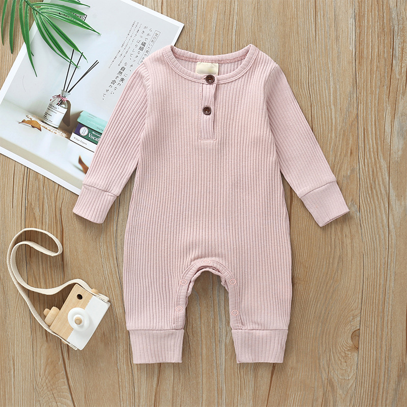 High Quality NewBorn Baby Bodysuit Clothes Ribbed Cotton Button Knitted Long Sleeve Baby Knit Romper