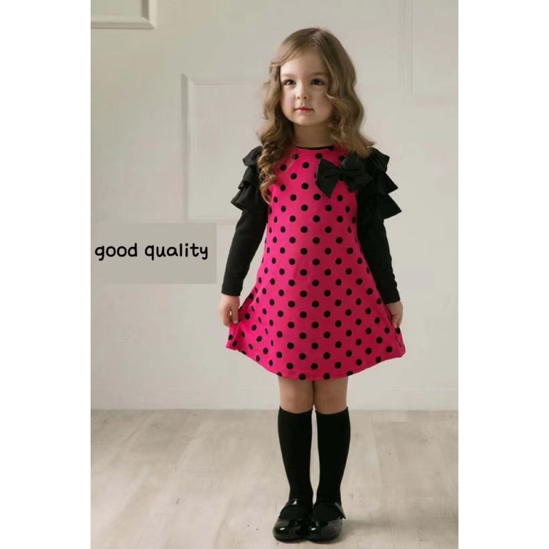Fashion Girl Party Princess Dress Polka Dot Ruffles Sleeve Print Cute Bow Children Costume Autumn Winter Kids Clothes