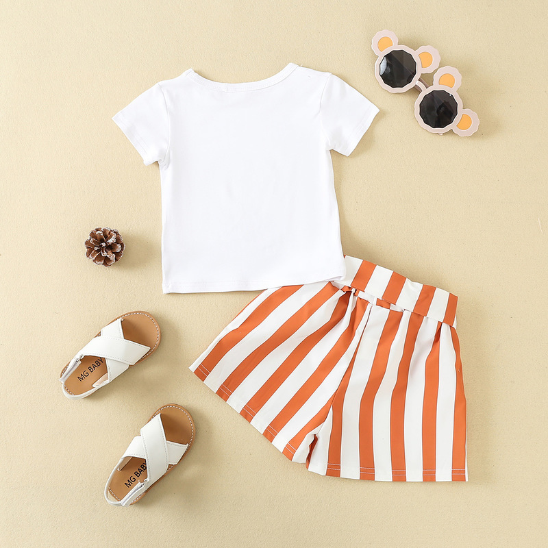 Conyson Wholesale Hot New Fashion Easter Gift Kids Clothes Cute Casual Rabbit Print Short Sleeve T-shirt Stripes Bowknot Shorts