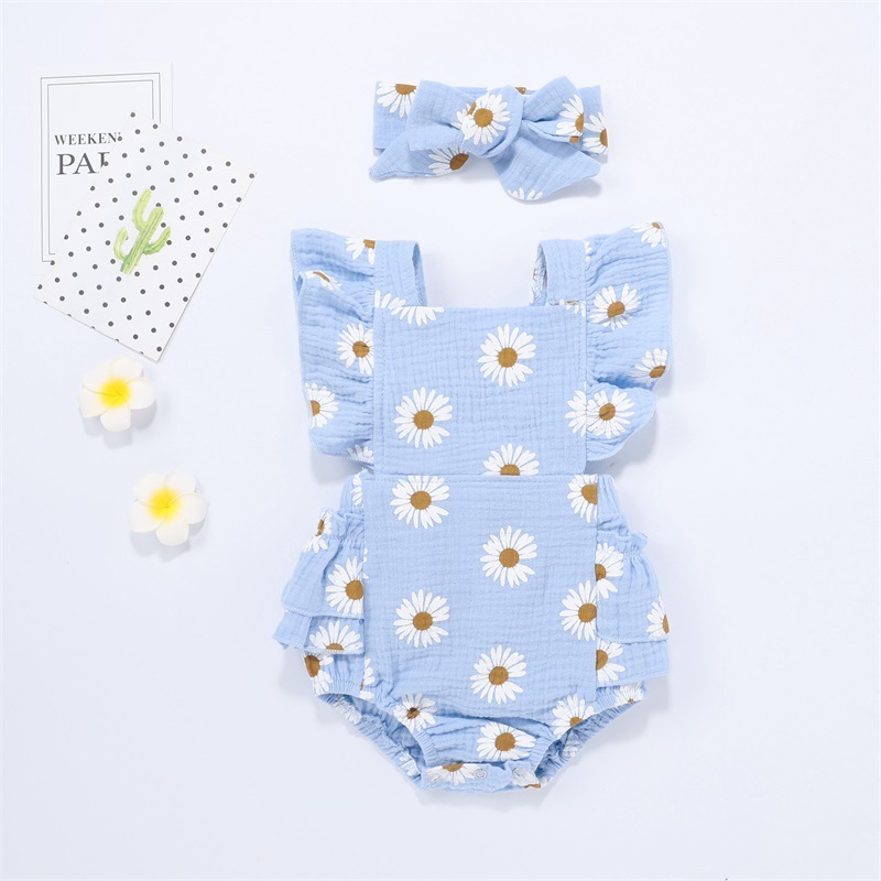 New 2021 Summer Newborn Baby Girl Clothes Sleeveless Romper Outfits Baby Girl Clothes Printed Floral Romper Jumpsuit +headband
