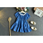 Hot Sale 2021 Summer Korean new Fashion Short Sleeve Flower Blue ruffle A-Line clothing beautiful Princess baby Girl Denim Dress