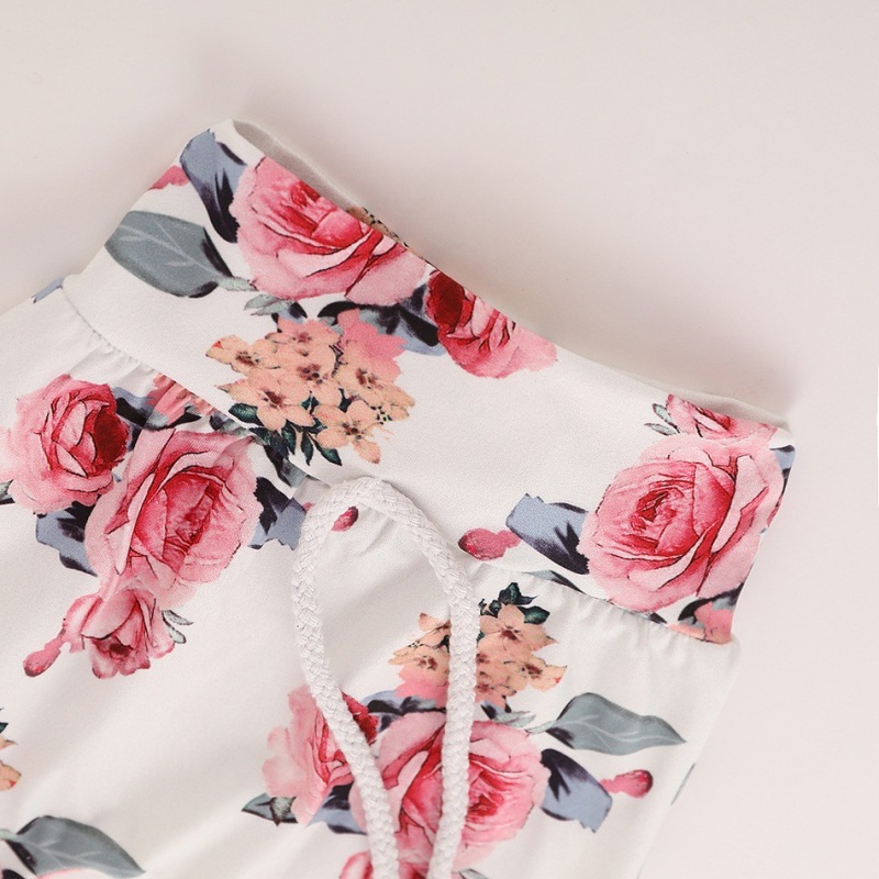 Explosive Casual Hooded Long-sleeved Top Girls' Summer Floral 3 Piece Childrens Tracksuit Set