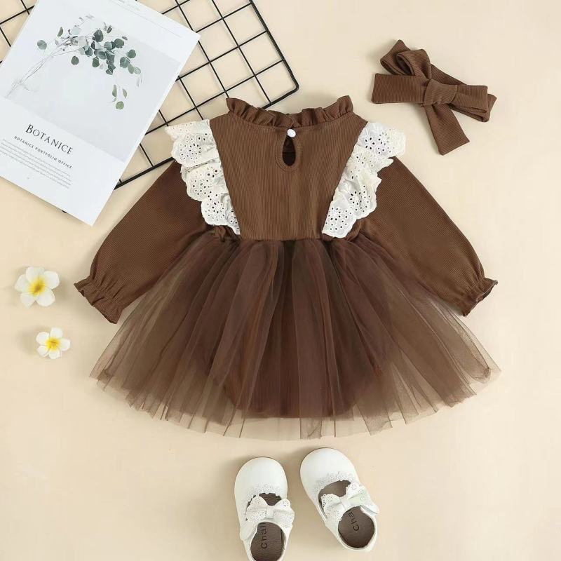 Conyson Wholesale Infant Baby Summer Long Sleeve Easter Gift Bunny Rabbit Print Lace Princess Romper Headband Set