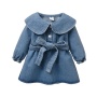 Fashion girls clothing Long Sleeve Button A-Line Sustainable Turtleneck Cute Girl Denim Dress For Kids