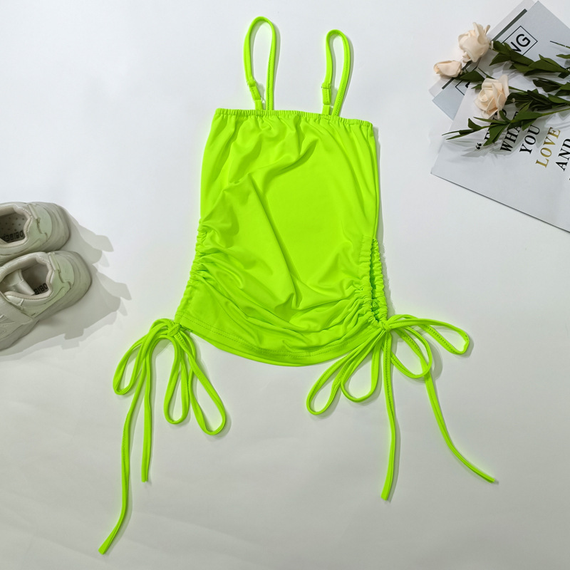 Conyson Wholesale Summer New Fashion Kids Clothes Halter Sleeveless Drawstring Skirt Solid Designer Little Girls Dress for Kids