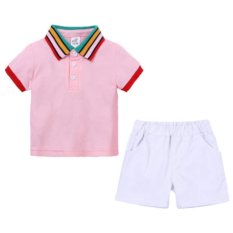 Conyson High Quality Rainbow Polo Button Boutique Shirt And Pants Suit Children Baby Boy Clothing Set Children Boys Shorts Suit
