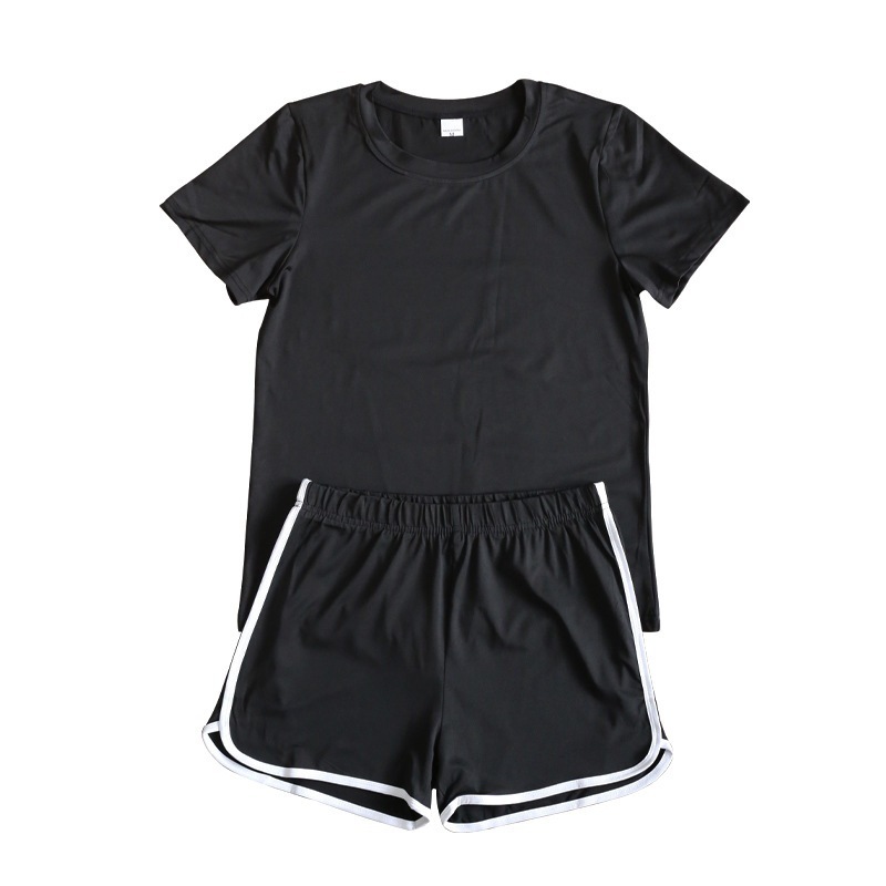 Online hot sale korea summer Custom logo Made Outdoor women's soild color Clothes sport suit clothing two-piece adult short Sets