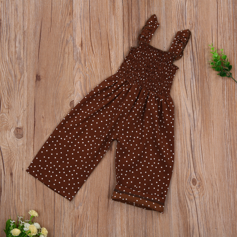 Conyson Kids Girls Summer Suspender Jumpsuit Backless Overalls Ruffled Sleeveless Polka Dot Ruffles Long Pants Overalls