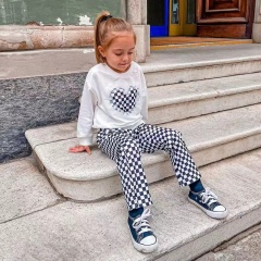 Conyson Stock Lots Spring Autumn Comfortable Casual Style Lattice Design Polyester Two Piece Girls Kids Clothing Sets