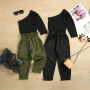 Conyson 2pcs Fashion Autumn Kids Girls Clothes Sets Long Sleeve One Shoulder Solid Tops Elastic Pants Outfits Kids Clothing