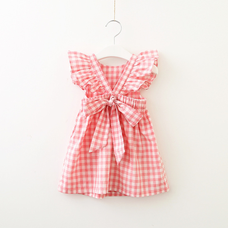 Conyson Summer Dress Design Ruffle Prom Formal Fairy Flying Sleeve Party Dress Bow Plaid Backless 2-8Y Easter Kids Girl Dress