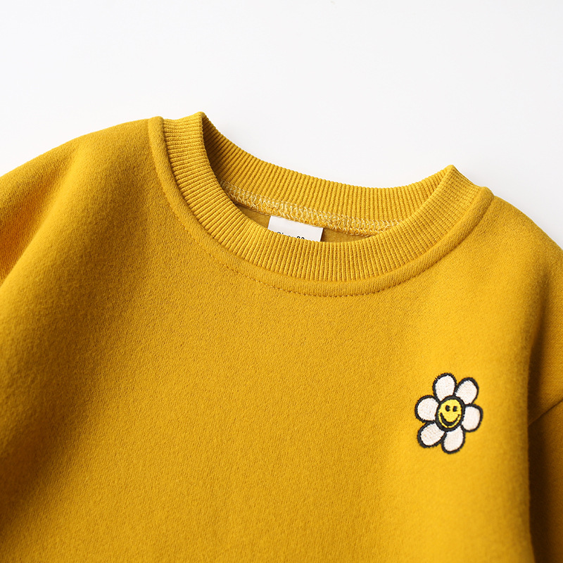 Conyson Designer Flower Print Long Sleeve Pullover Long Pant Solid Sportswear Children's Girls Clothes 2 Piece Outfit Suits