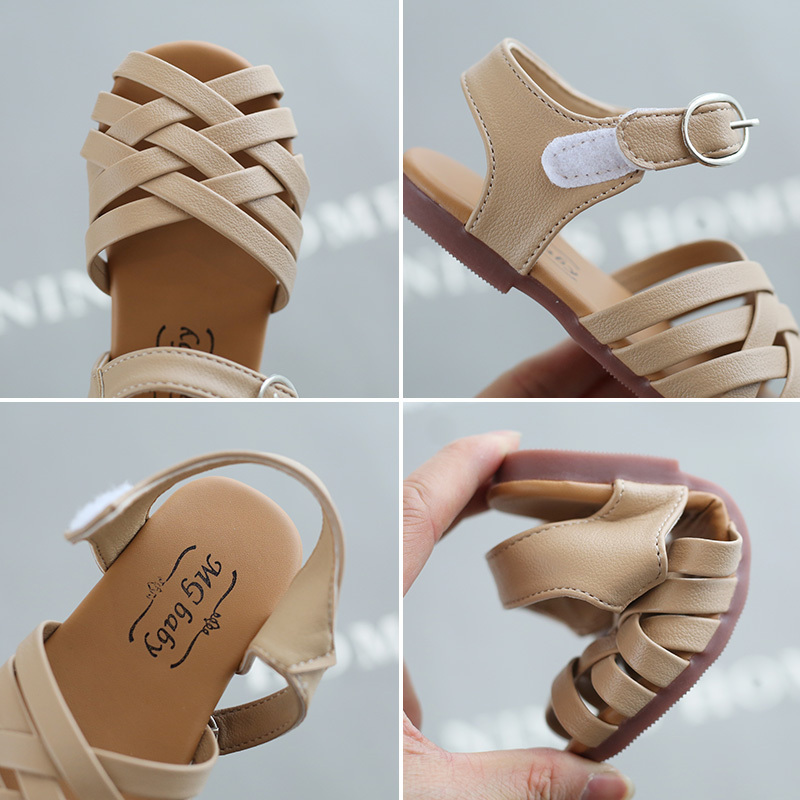 Toddler Girl's Sandals Peep Toe Cross Band Hollow Out Daily Plain Children Summer Shoes 21-30 Three Colors Light Kids Sliders