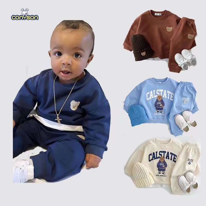 Conyson Clothing Sets Striped Sport Suit Set Fashion Kid Hoodies+Pants Suit Set Toddler Striped Tracksuit Clothes