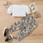 Conyson Wholesale Summer Kids Clothes Short Sleeves Ruffles Princess Fantasy Casual Tops Camouflage Print Clothing Sets Kids