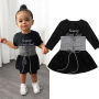 Conyson Hot Sale Cute Kids Baby Girls Dress+Belt 2Pcs Long Short Sleeve Letter A-Line Dress+Plaid Belt Vest Outfits Set