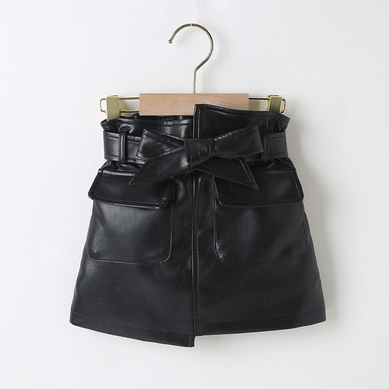 Conyson New Kids Girls Fashion Spring Clothing Solid Leather Skirts For Kids Girls Korean Short Dress Girl Pu Leather Skirt