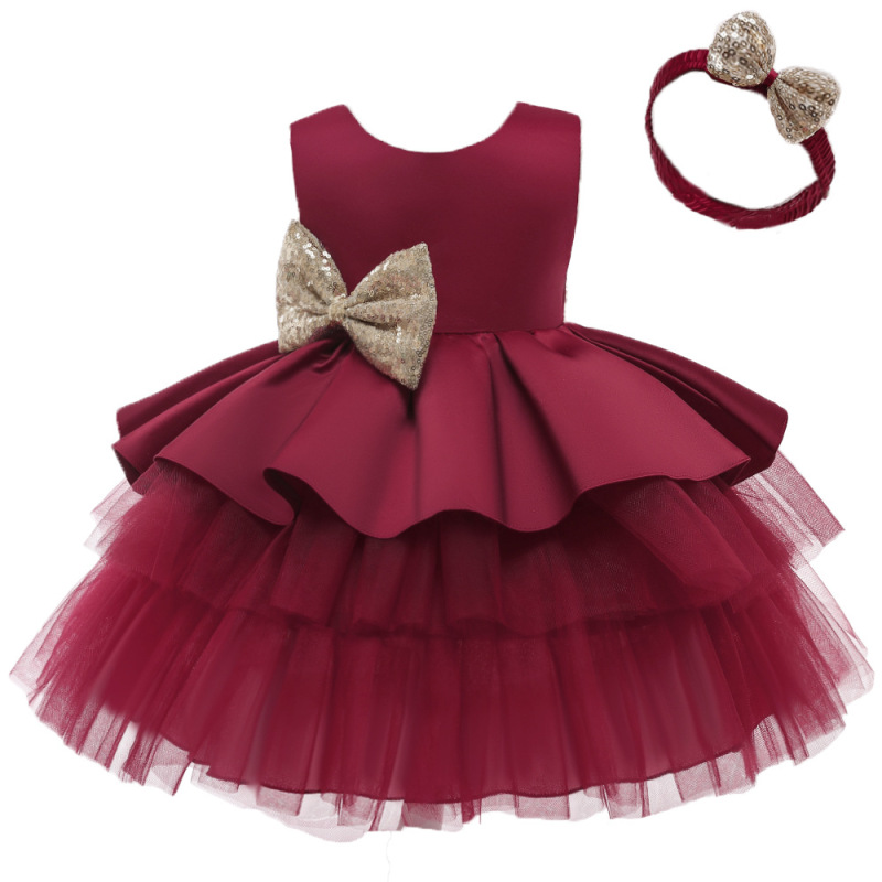Conyson Tulle Lace Girl Dress Elegant Princess  Pageant Birthday Party Sequin Leak Back Dress Newborn baby little girl dress