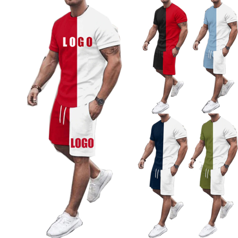 hot sale rts Custom logo Made Outdoor online designer mens summer jogger Clothes suit clothing two-piece adult t-shirt short Set