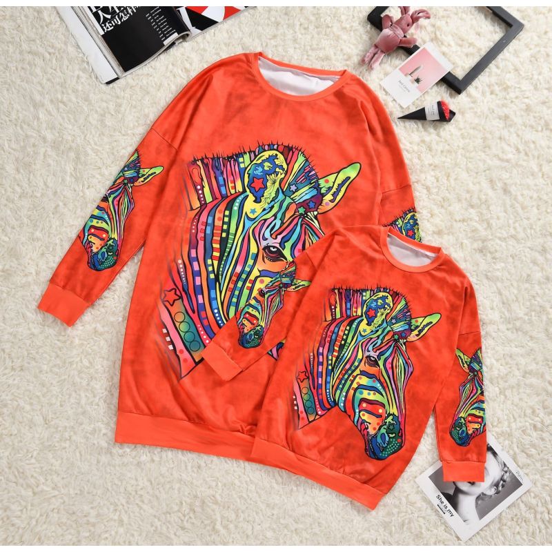 Latest Summer Women Digital Printing Pullover Parent-child Pullover Matching Outfits Mother And Daughter Matching Sweatshirts