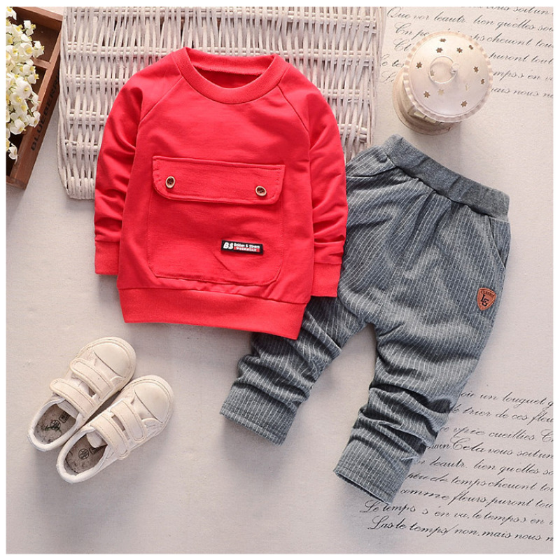 High Quality Autumn Long-sleeved Round Neck Trousers Suit Children Boy Clothes Pullover Suit