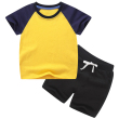 Yellow dark blue + black color matching short T suit