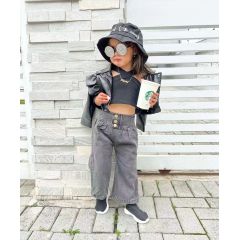 Conyson Newest Fashion Style Summer Cross Off-the-shoulder Halter-neck Tank Top And High Waist Jeans Kids Two Piece Cotton Set