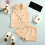 Conyson Wholesale Summer Casual Girl Solid 2pcs Outfits Short Sleeves Shirt  Shorts Children's Girls 2 Piece Elegantly Suits