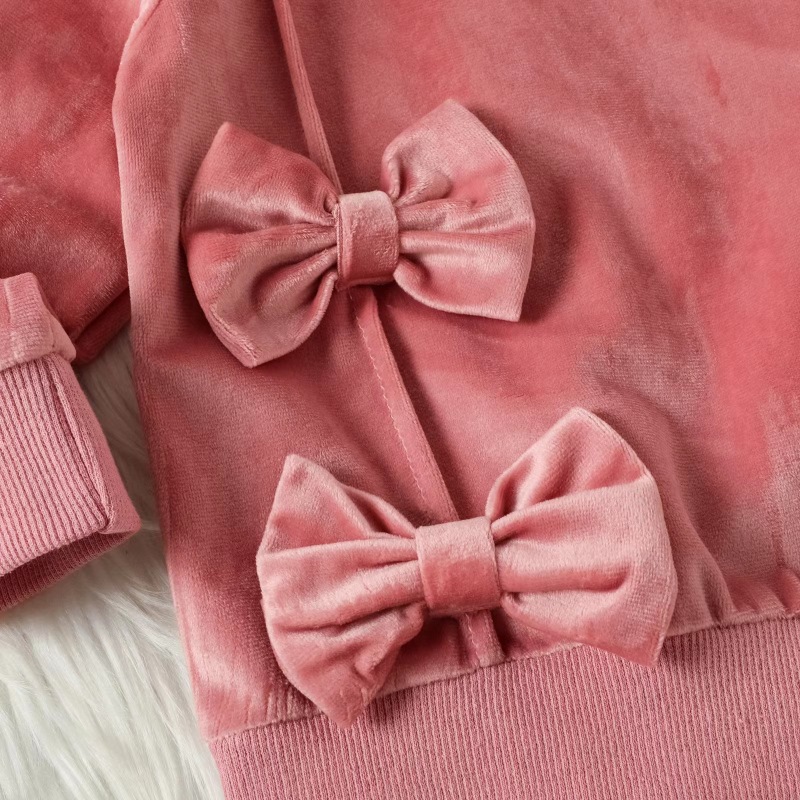 Conyson Pink Long Sleeve Sweater Bowknot Skirt 2 Piece Kids Girls Clothing Set Thick Hoodie Winter Children Girls Solid Outfits