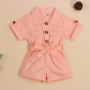 Fashion Summer Toddler Kids Baby Girls Clothes Tooling Style Short Sleeve Lapel Button Overalls Jumpsuit Outfits