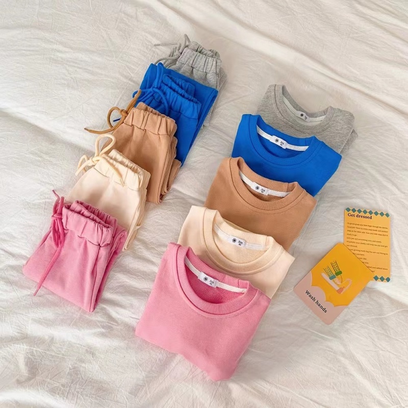Conyson High Quality Spring Autumn kids Sports Wear Suits Long Sleeve Casual Girls Boys Solid Color Two Piece Kids Set