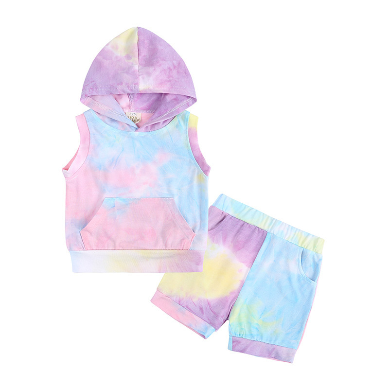 Conyson Hot Sale Unisex Summer Toddler Baby Kids Clothing Set Newborn Boys and Girls Outfit Sleeveless 2Pcs Tie-dyed Clothes Set