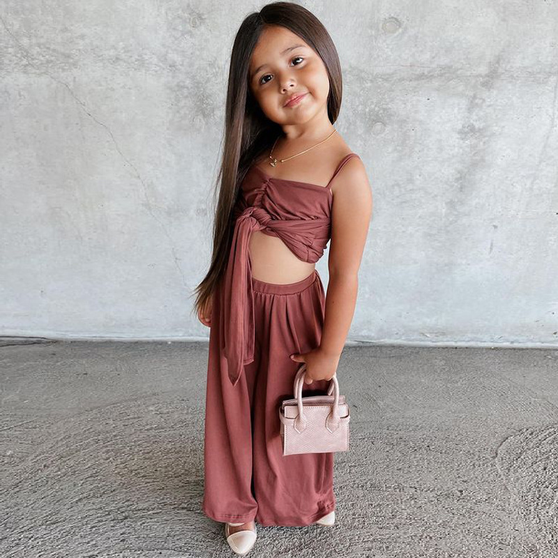 Conyson Hot Sale Kid Clothes Summer New Trend Suit Short Sleeve Halter Vest Top and Long Pants 2Pcs Children Baby Girls Sets