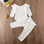 Conyson Toddler Kids Baby Girl Ruffle Bodysuit Romper Top Solid Bowknot Pants Trousers Autumn Cotton Long Sleeve Outfit Clothes