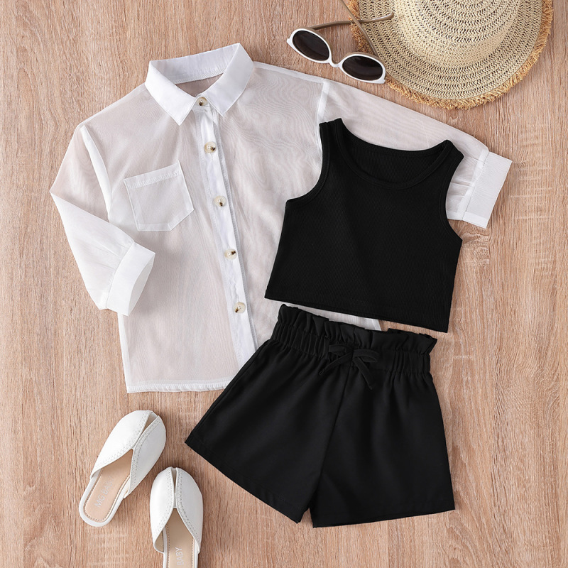 Conyson Casual Summer Kids Girl Sports Clothes Set Shirt Vest Shorts Girls Vests 3pcs Outfits Kid Girls Tracksuit Suits