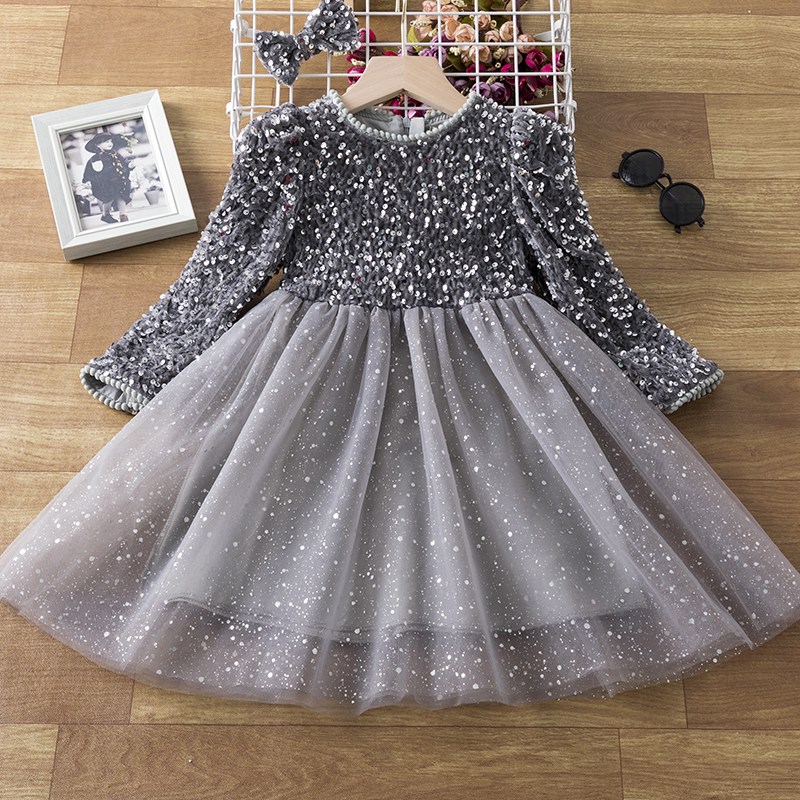 Spring Sequins Dress Kids Clothes Girls Elegant Formal Ball Gown For Girls Child Party Prom Dress Tulle Tutu Princess Dress