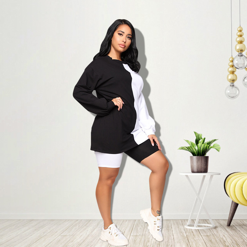 Conyson Summer Casual Mother Daughter Black White Short Sleeve Matching Sweatshirts Family Set Mommy and Me Clothes Suits