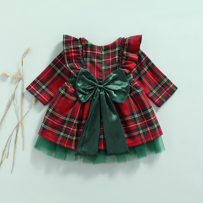 Christmas Dress For Girls Toddler Kid Child Red Plaid Bow Dresses For Girl Xmas Party Princess baby girl christmas dress