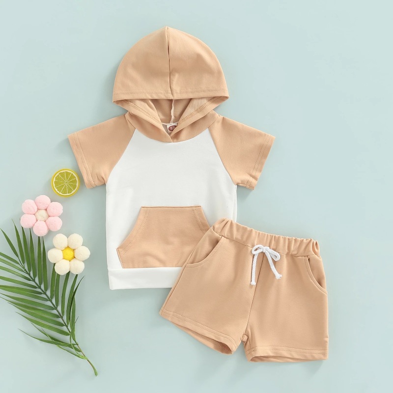 Conyson custom logo made korea fashion designer boutique baby boy cotton hoodie shorts clothing suit kids 2 pieces clothes set