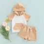 Conyson custom logo made korea fashion designer boutique baby boy cotton hoodie shorts clothing suit kids 2 pieces clothes set