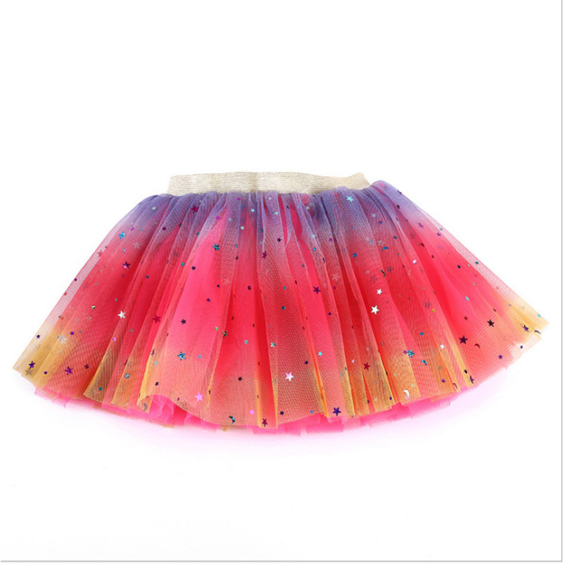 Conyson Hot Sale Summer Kids Clothing Korean Children Skirts Glitter Rainbow Stars Moons Embroidery Dance Gauze Tutu Short Dress
