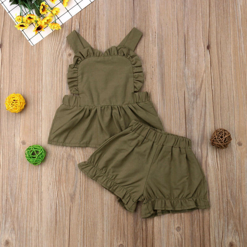 Conyson Summer baby girls ruffle shirt pp shorts 2pcs outfit infant sling tops shorts Outfit Toddler Kids Floral Newborn Set