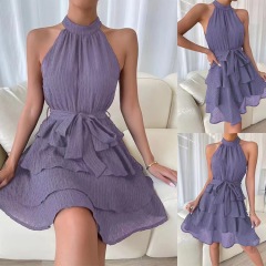 Conyson New Style Spring Summer Sleeveless Plain Splicing Ruffles Edge Lady Elegant Wedding Ball Gown Sexy Dresses Women